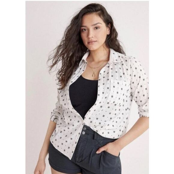 Maeve X Anthropologie White Embroidered Button Front Lightweight Shirt Size 10 - Picture 15 of 15